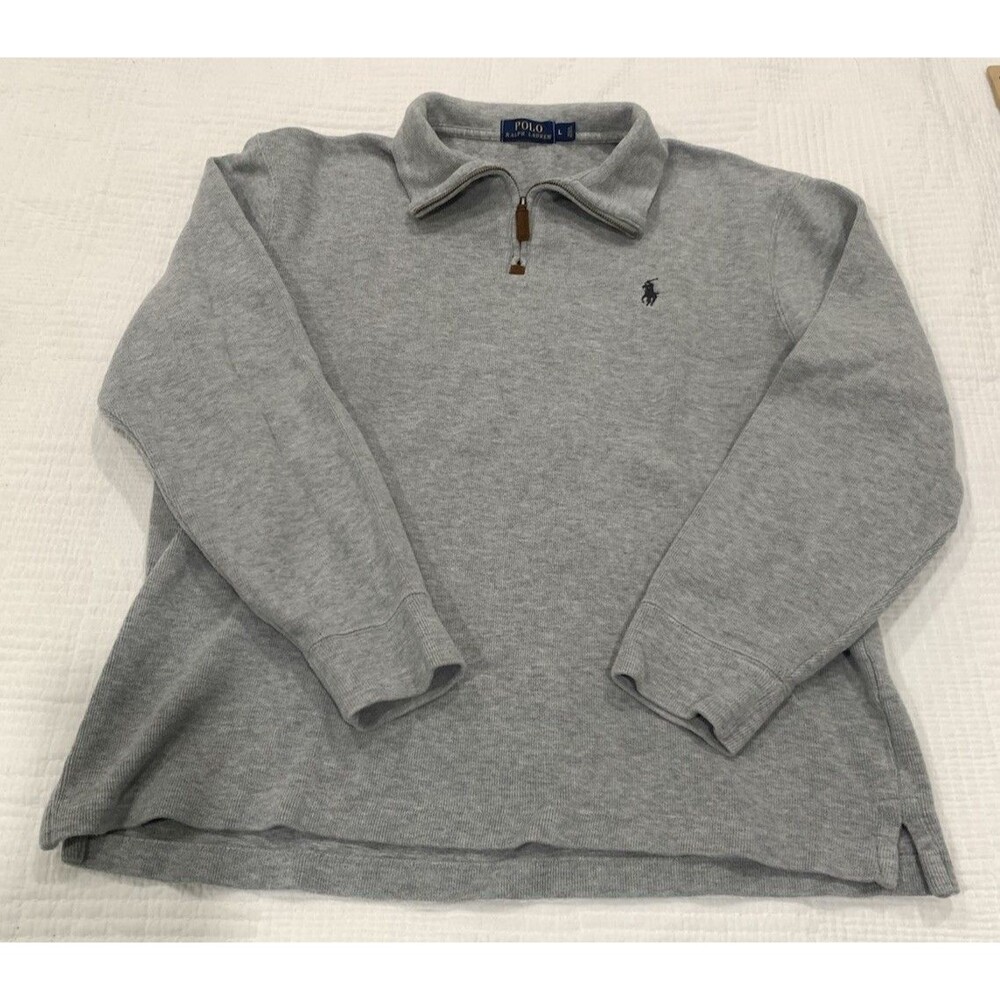 Polo Ralph Lauren Sweater Mens Large Gray Long Sleeve Quarter Zip Pullover Pony